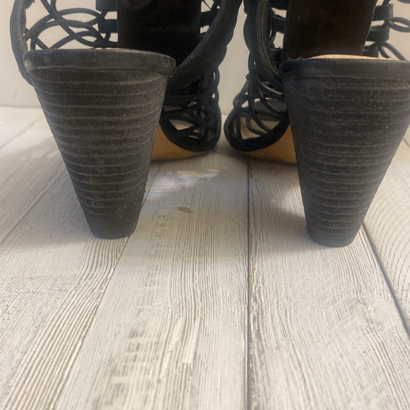 Vince Camuto Black Leather Lacey Heels with Above Ankle Buckle Strap - Picture 6 of 9